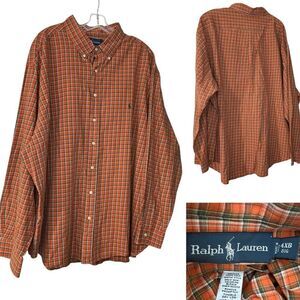 Lauren Ralph Lauren casual button down shirt mens 4XB orange plaid long sleeve